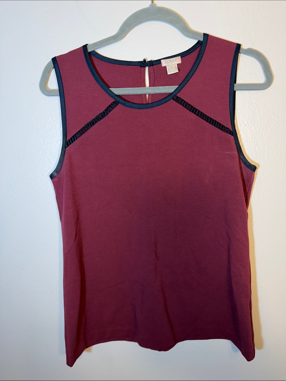 J. Crew Sleeveless Burgundy Ponte Knit Tank with Navy Trim Small